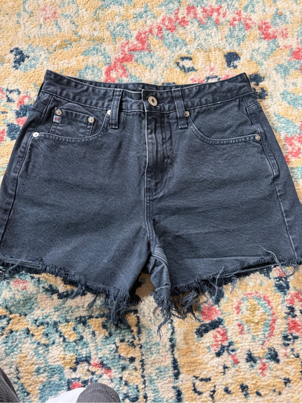 AG Adriano Goldschmied Black Washed Frayed Hem Denim Shorts